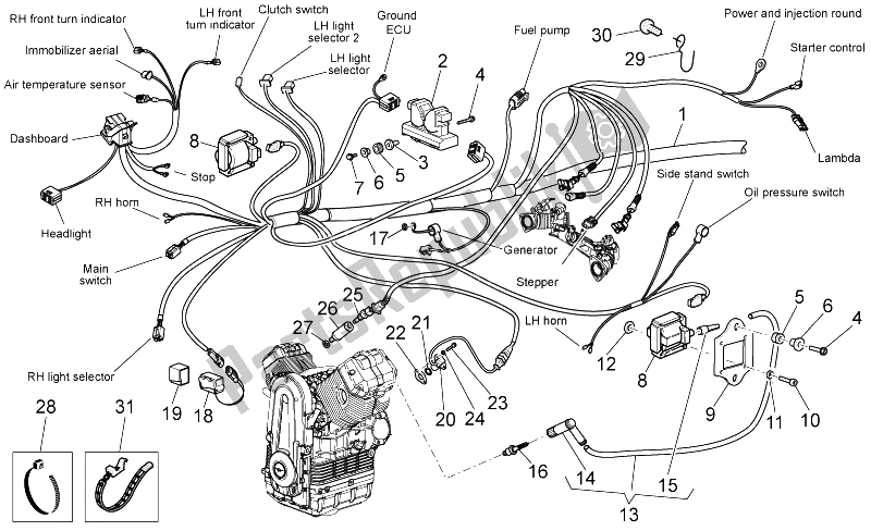 Tutte le parti per il Impianto Elettrico I del Moto-Guzzi Griso V IE 850 2006