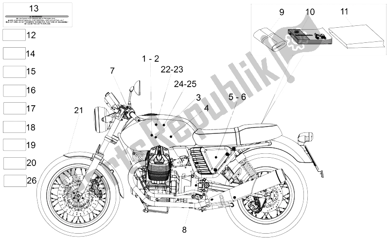 Todas las partes para Juego De Calcomanías Y Placas de Moto-Guzzi V7 Special Stone 750 2012