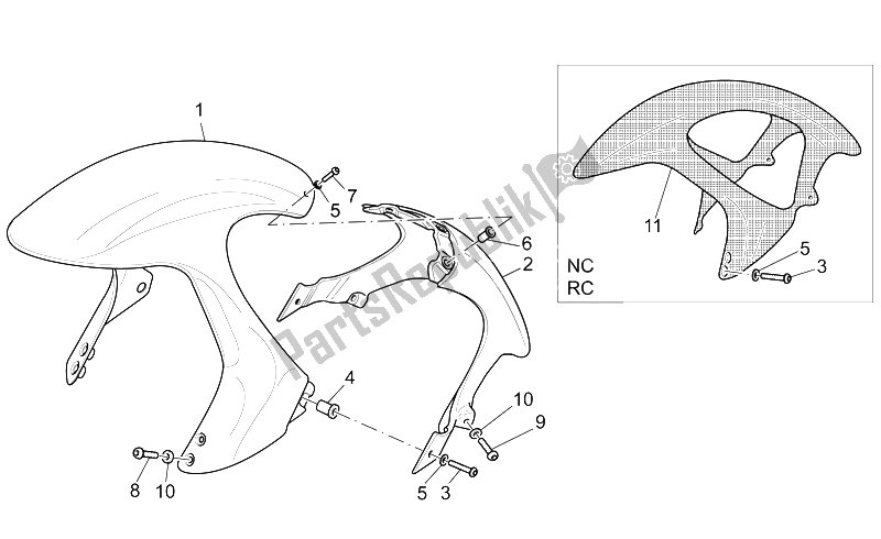 All parts for the Front Mudguard of the Moto-Guzzi V 11 CAT 1100 2003