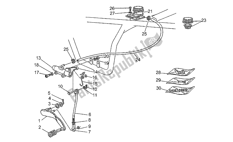 All parts for the Rear Master Cylinder of the Moto-Guzzi Targa 750 1990