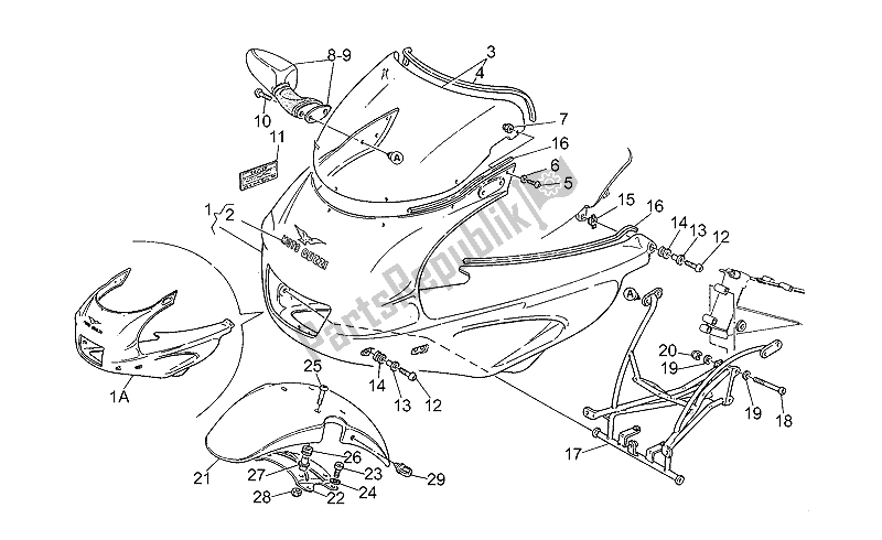 Tutte le parti per il Corpo Anteriore del Moto-Guzzi Sport Carburatori 1100 1994