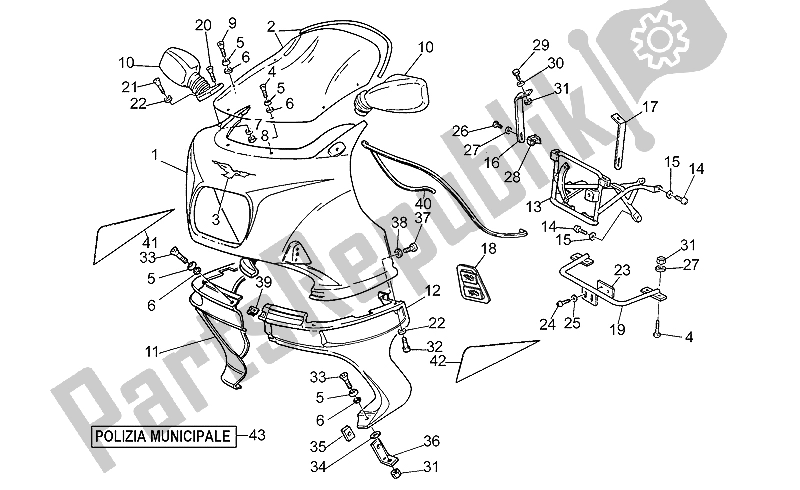 Todas las partes para Cuerpo Frontal - Carenado Frontal de Moto-Guzzi V 35 Carabinieri PA 350 1992