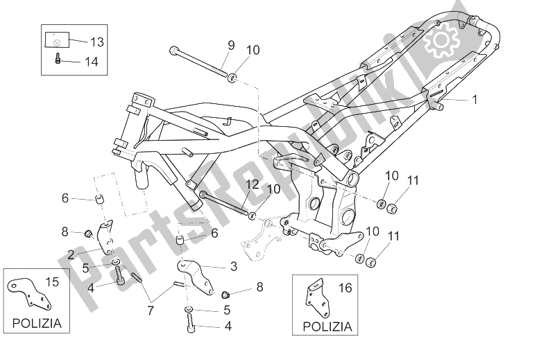All parts for the Frame I of the Moto-Guzzi Norge 1200 IE 2006