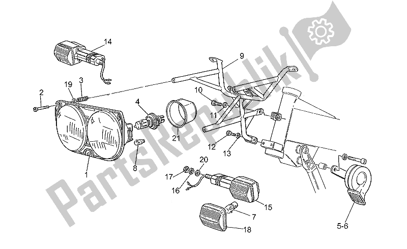 Tutte le parti per il Faro-horn del Moto-Guzzi Quota 1000 1992 Tutte le parti per il Faro-horn del Moto-Guzzi Quota 1000 1992