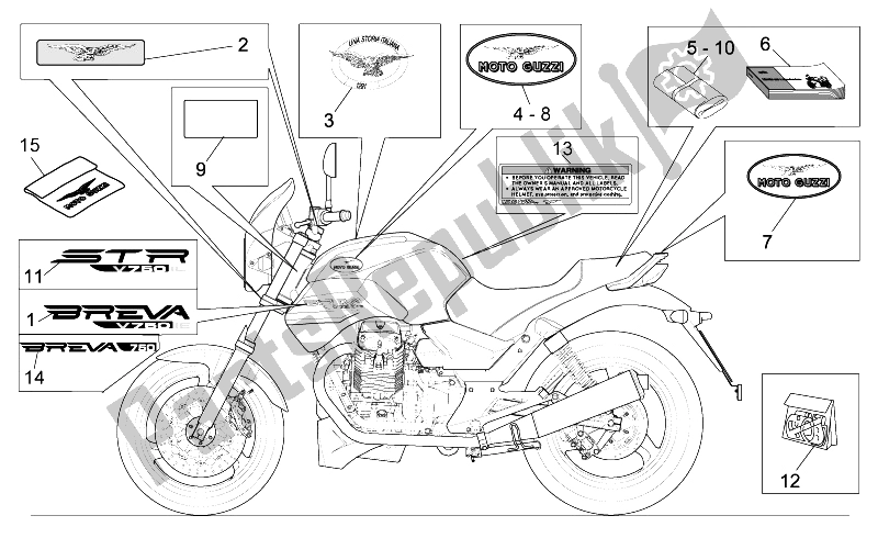 Toutes les pièces pour le Ensemble De Décalcomanies Et De Plaques du Moto-Guzzi Breva IE 750 2003