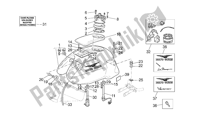 All parts for the Fuel Tank of the Moto-Guzzi V 11 LE Mans Sport Naked 1100 2001