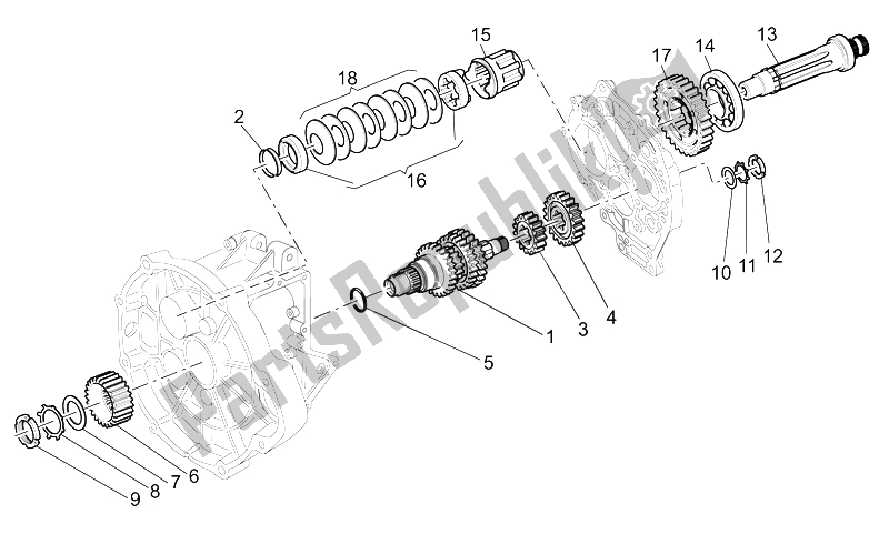 Tutte le parti per il Albero Dell'ingranaggio Primario del Moto-Guzzi MGS 01 Corsa 1200 2004