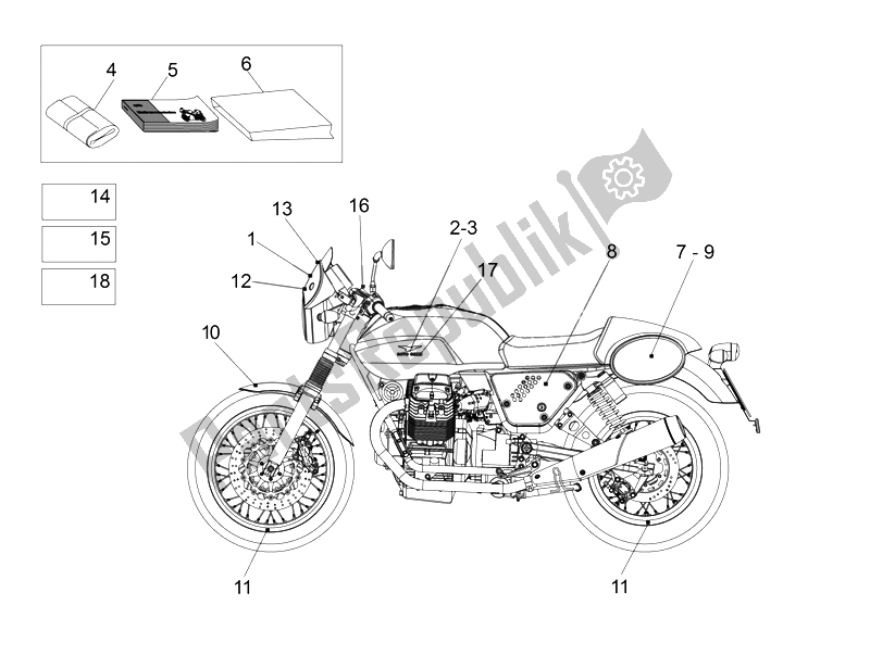 Alle onderdelen voor de Sticker En Plaat Set van de Moto-Guzzi V7 Racer 750 2014