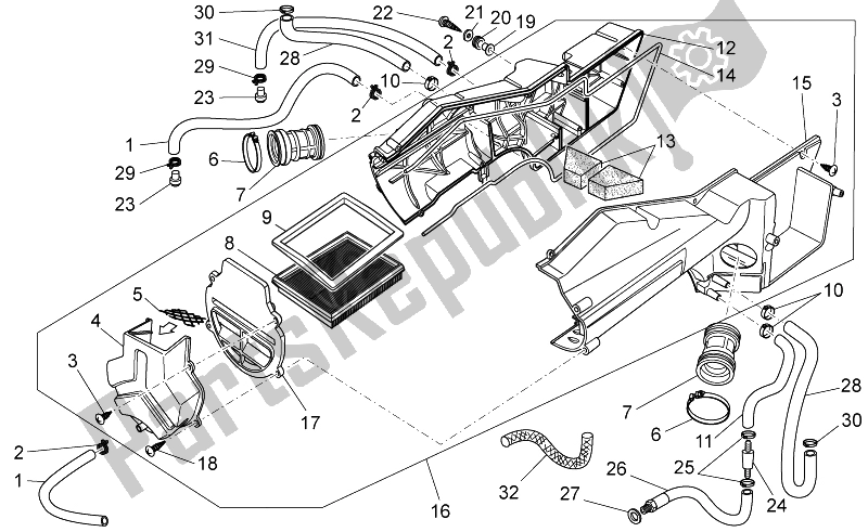 All parts for the Air Box of the Moto-Guzzi Nevada 750 S 2010