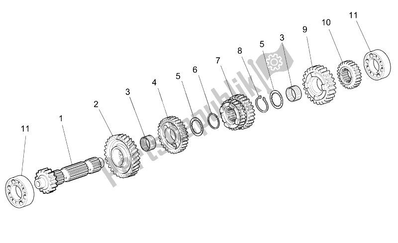 All parts for the Primary Gear Shaft of the Moto-Guzzi Breva V IE 1100 2005