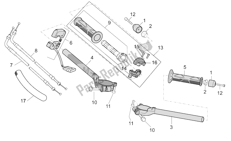 Tutte le parti per il Manubrio - Comandi del Moto-Guzzi MGS 01 Corsa 1200 2004