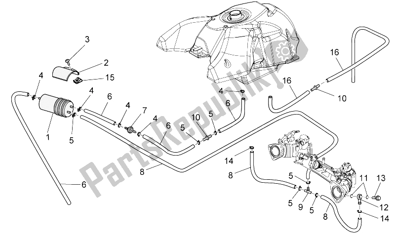 Todas as partes de Sistema De Recuperação De Vapor De Combustível do Moto-Guzzi Stelvio 1200 2008