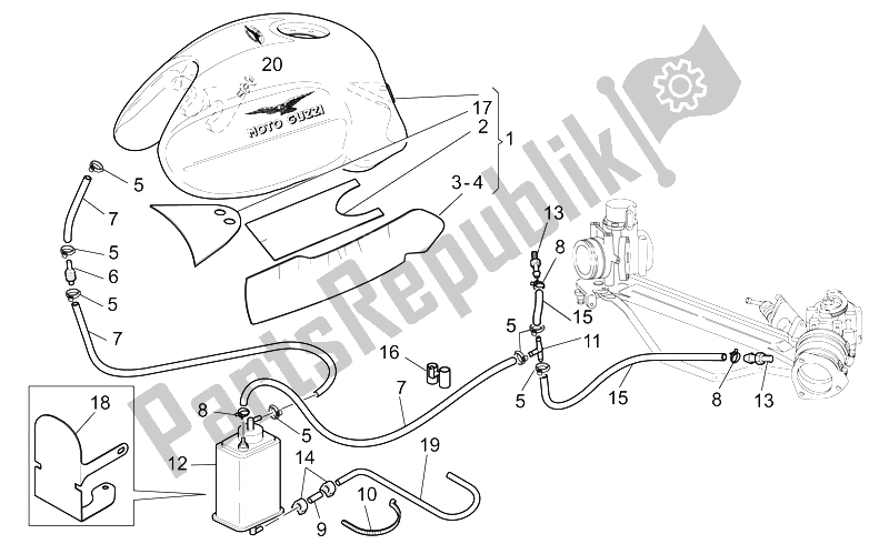 All parts for the Fuel Vapour Recover System of the Moto-Guzzi V 11 LE Mans 1100 2002