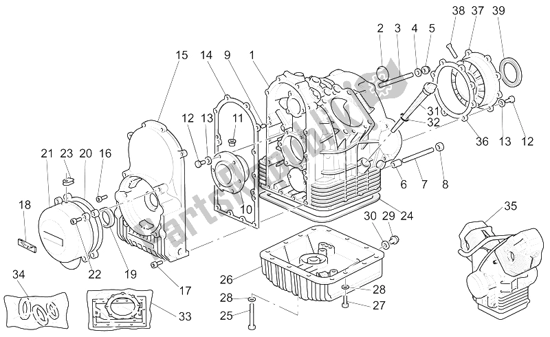 All parts for the Crank-case of the Moto-Guzzi California Alum TIT PI CAT 1100 2003