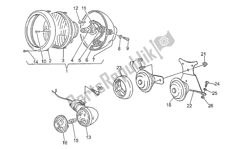 All parts for the Headlight-horn of the Moto-Guzzi Nevada 350 1993