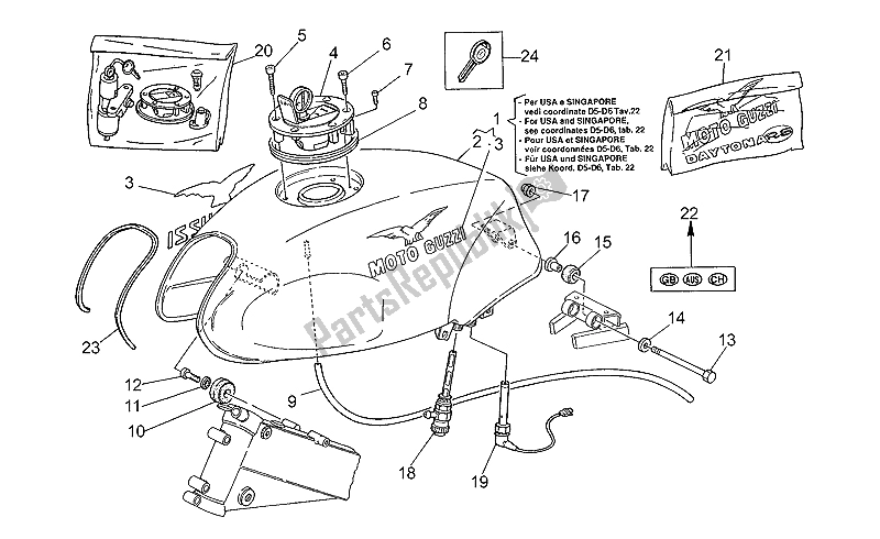 Alle onderdelen voor de Benzinetank van de Moto-Guzzi Daytona RS 1000 1997