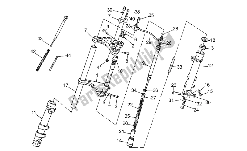 Toutes les pièces pour le Fourche Avant du Moto-Guzzi V 35 Carabinieri PA 350 1992
