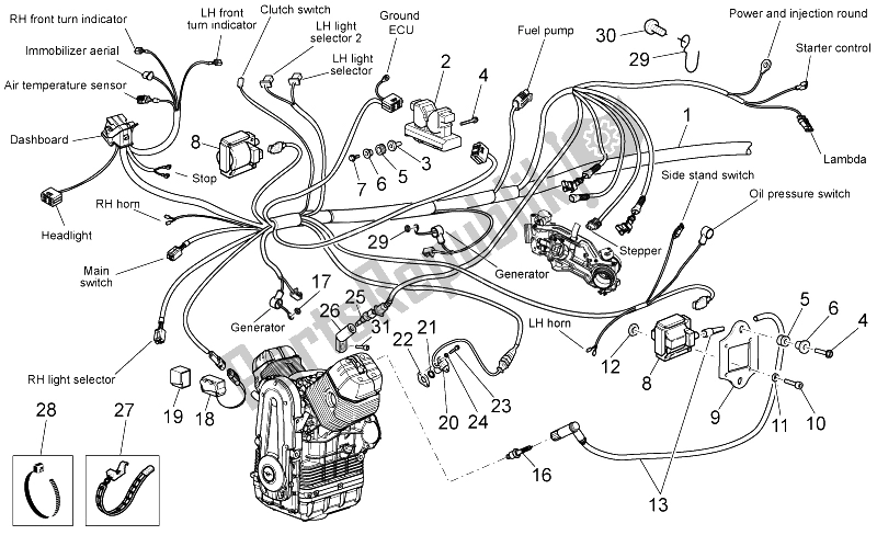 Tutte le parti per il Impianto Elettrico I del Moto-Guzzi Griso S E 1200 8V 2015