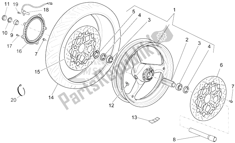 All parts for the Front Wheel of the Moto-Guzzi 1200 Sport 8V 2008