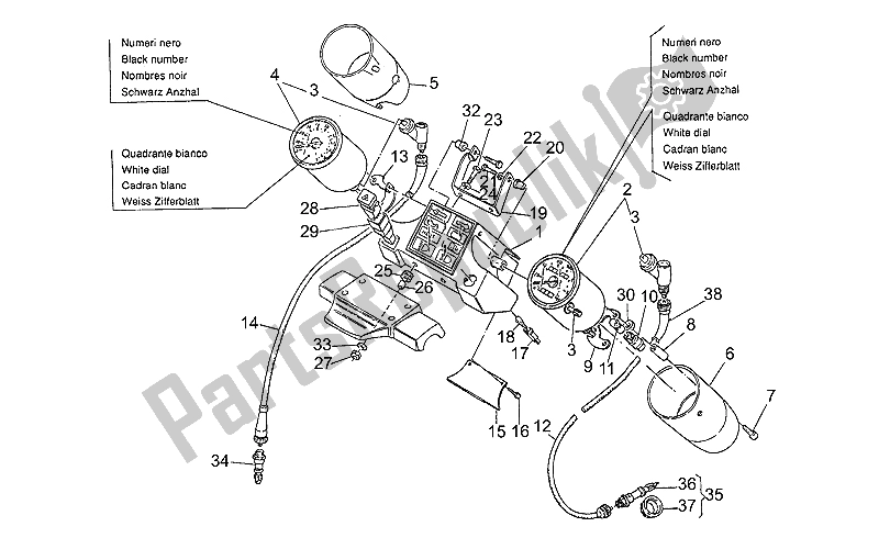 All parts for the Dashboard,23rd S., White of the Moto-Guzzi GT 1000 1987