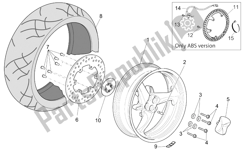 Alle onderdelen voor de Achterwiel van de Moto-Guzzi Sport 1200 2006