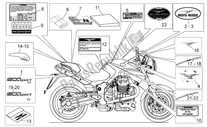 All parts for the Plate Set-decal-op. Handbooks of the Moto-Guzzi 1200 Sport 8V 2008