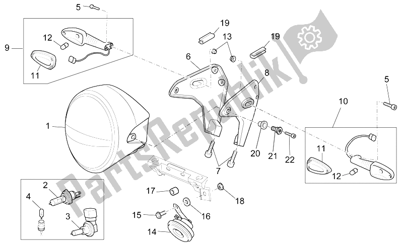 All parts for the Headlight/horn of the Moto-Guzzi 1200 Sport 8V 2008