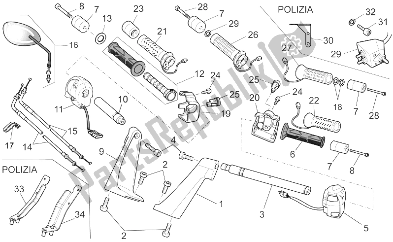 Todas as partes de Guiador - Controles do Moto-Guzzi Norge 1200 IE 2006