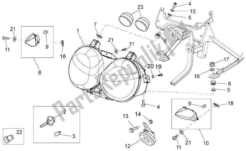 All parts for the Headlight/horn of the Moto-Guzzi Stelvio 1200 NTX ABS 2009