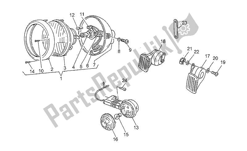 All parts for the Headlight-horn of the Moto-Guzzi Nevada 350 1992