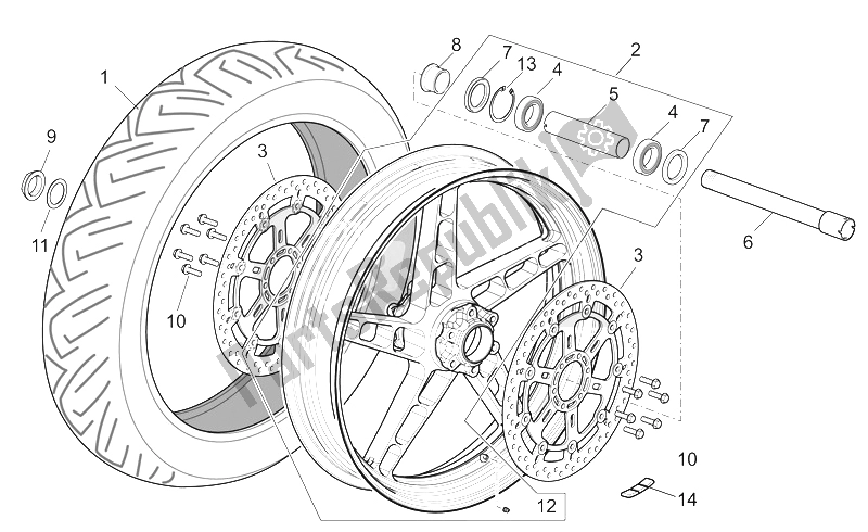 Alle onderdelen voor de Voorwiel van de Moto-Guzzi MGS 01 Corsa 1200 2004