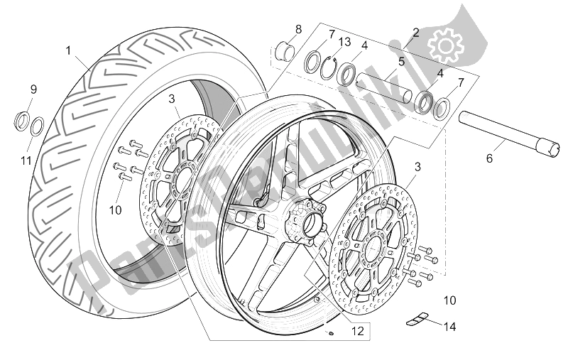 Tutte le parti per il Ruota Anteriore del Moto-Guzzi MGS 01 Corsa 1200 2004