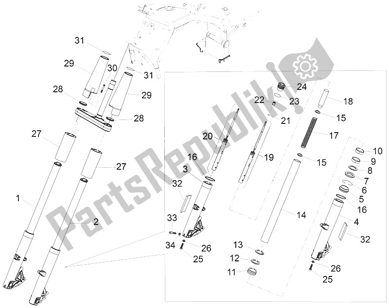 All parts for the Front Fork of the Moto-Guzzi Eldorado 1400 USA 2016