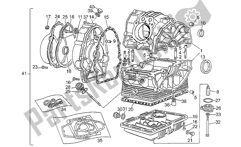 All parts for the Crank-case of the Moto-Guzzi V 35 Carabinieri PA 350 1992