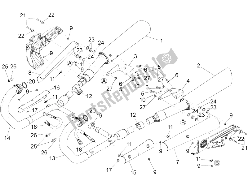 All parts for the Exhaust Pipe of the Moto-Guzzi California 1400 Touring ABS 2012