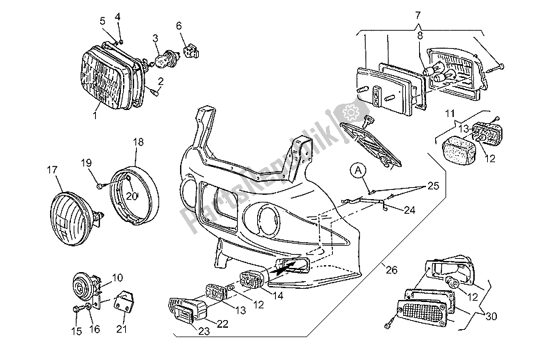 Tutte le parti per il Faro-horn del Moto-Guzzi V 65 Polizia PA Nuovotipo 650 1988