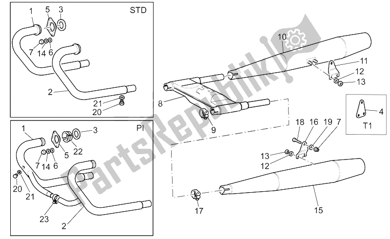 Toutes les pièces pour le Unité D'échappement du Moto-Guzzi California Special Sport AL PI 1100 2002