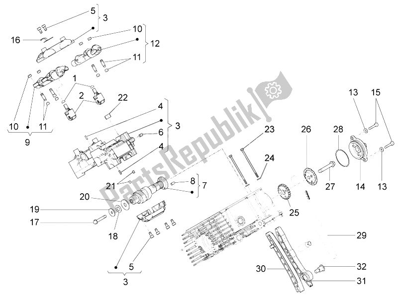 All parts for the Rh Cylinder Timing System Ii of the Moto-Guzzi Norge 1200 IE 8V Polizia Stradale 2014