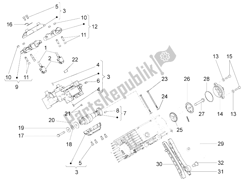 Todas as partes de Sistema De Sincronização Do Cilindro Rh Ii do Moto-Guzzi Griso S E 1200 8V 2015