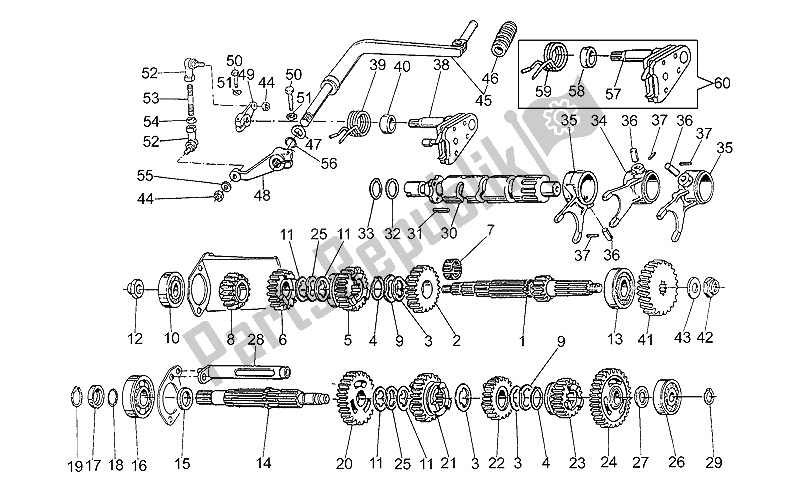 All parts for the Gear Box of the Moto-Guzzi 750 X Polizia PA 2A Serie 1995