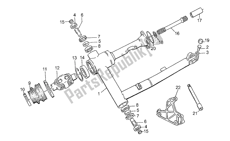 All parts for the Swing Arm, 850t5 Carab. 1989 of the Moto-Guzzi 850 T5 Polizia Vecchiotipo 1985