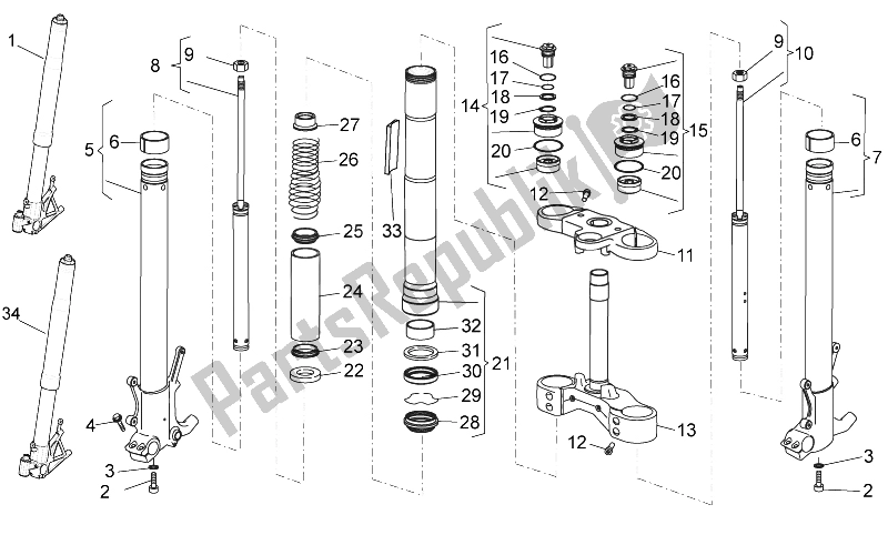 Toutes les pièces pour le Fourche Avant du Moto-Guzzi Stelvio 1200 NTX ABS 2009