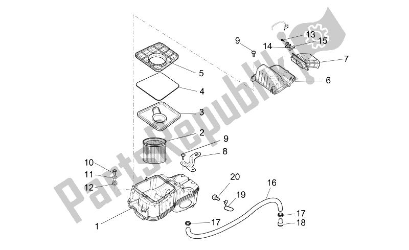 Alle onderdelen voor de Luchtfilterhuis van de Moto-Guzzi Breva V IE 1100 2005