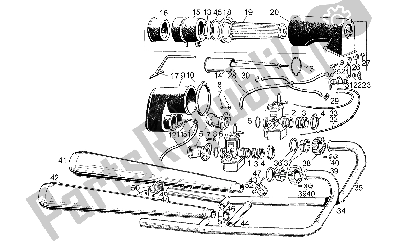 Alle onderdelen voor de Brandstof Toevoer-uitlaat van de Moto-Guzzi V 35 II 350 1985