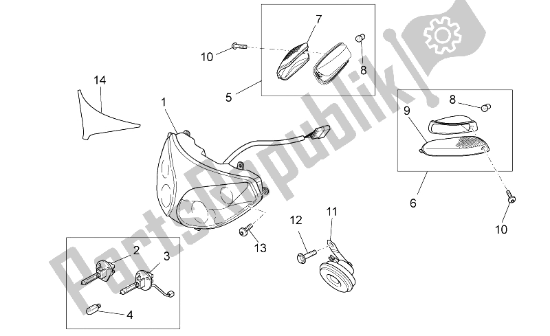 All parts for the Headlight/horn of the Moto-Guzzi Norge 1200 IE 2006