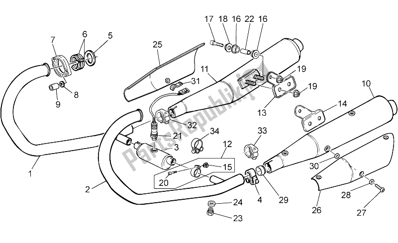 All parts for the Exhaust Unit of the Moto-Guzzi Nevada Classic IE 750 2004