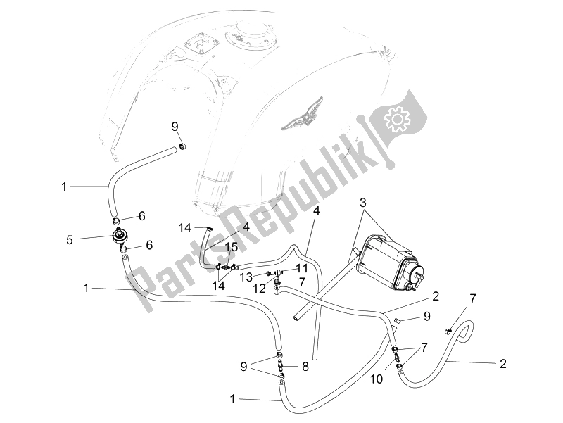 All parts for the Fuel Vapour Recover System of the Moto-Guzzi Audace 1400 2015