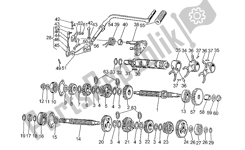 All parts for the Gear Box of the Moto-Guzzi V 35 Florida 350 1986