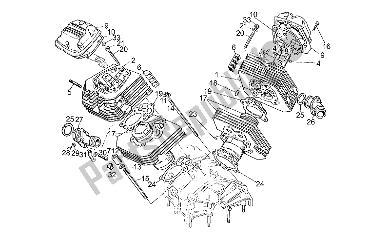 Alle onderdelen voor de Cilinderkop van de Moto-Guzzi V 35 C 50 350 1985