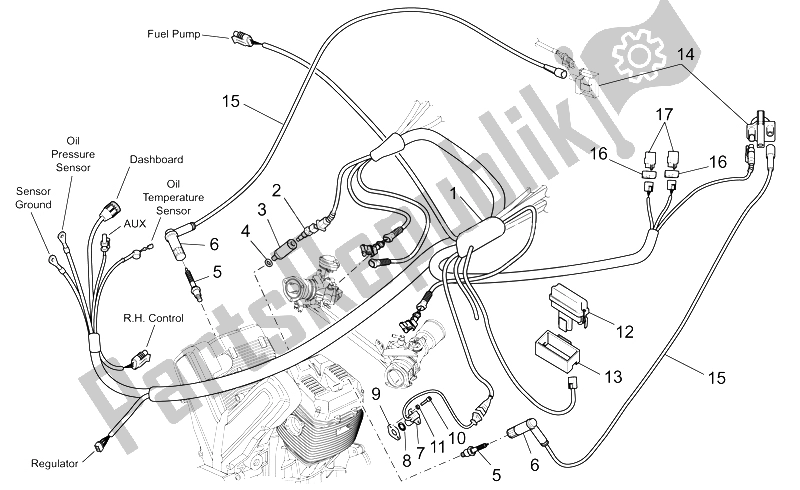 Tutte le parti per il Impianto Elettrico I del Moto-Guzzi MGS 01 Corsa 1200 2004